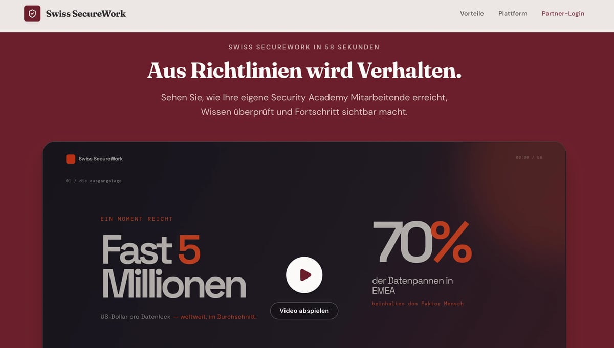 Swiss SecureWork — Statistiken und Videostart